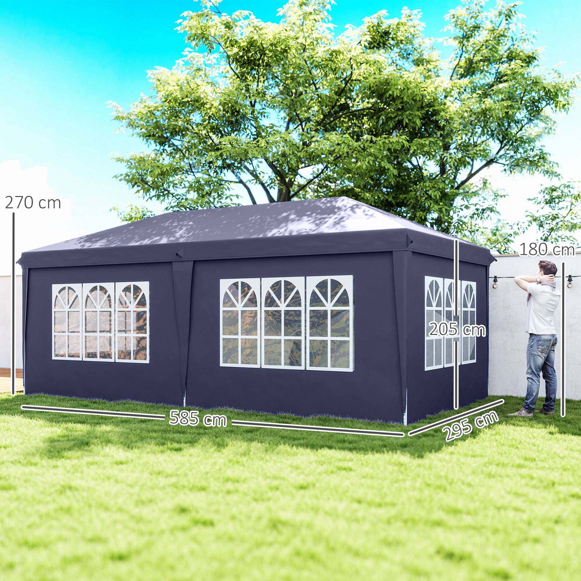 Tente pliante 6 x 3 x 2,7 m avec 4 panneaux, 4 fenêtres, 2 portes, 1 sac anti-UV et 12 trous de drainage - Bleue - Image 5