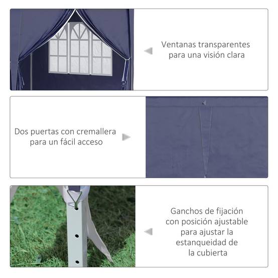 Tente pliante 6 x 3 x 2,7 m avec 4 panneaux, 4 fenêtres, 2 portes, 1 sac anti-UV et 12 trous de drainage - Bleue - Image 10