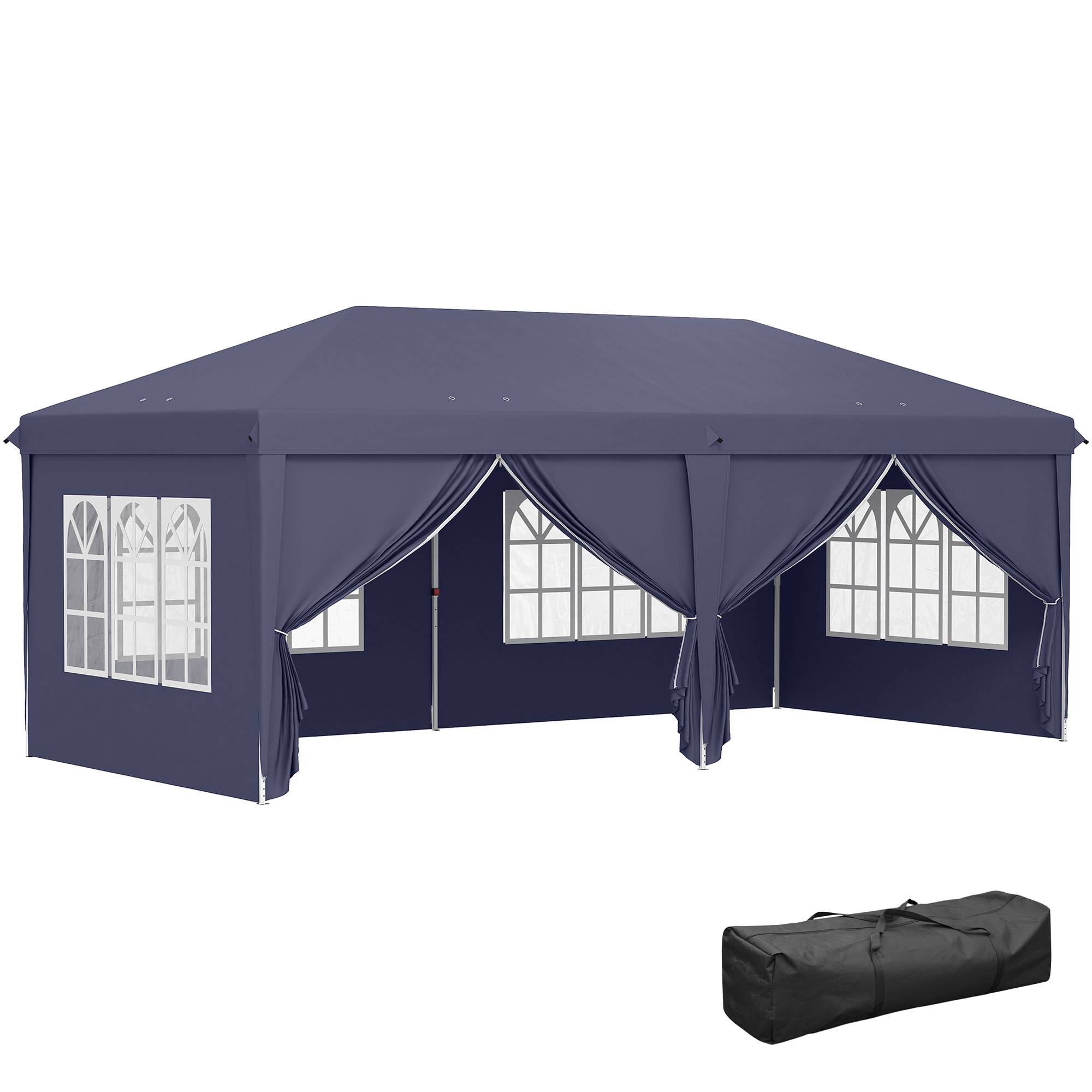 Tente pliante 6 x 3 x 2,7 m avec 4 panneaux, 4 fenêtres, 2 portes, 1 sac anti-UV et 12 trous de drainage - Bleue - Image 1