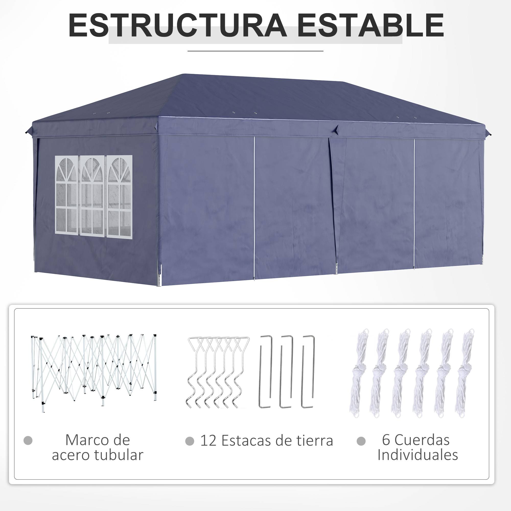 Tente pliante 6 x 3 x 2,7 m avec 4 panneaux, 4 fenêtres, 2 portes, 1 sac anti-UV et 12 trous de drainage - Bleue - Image 9