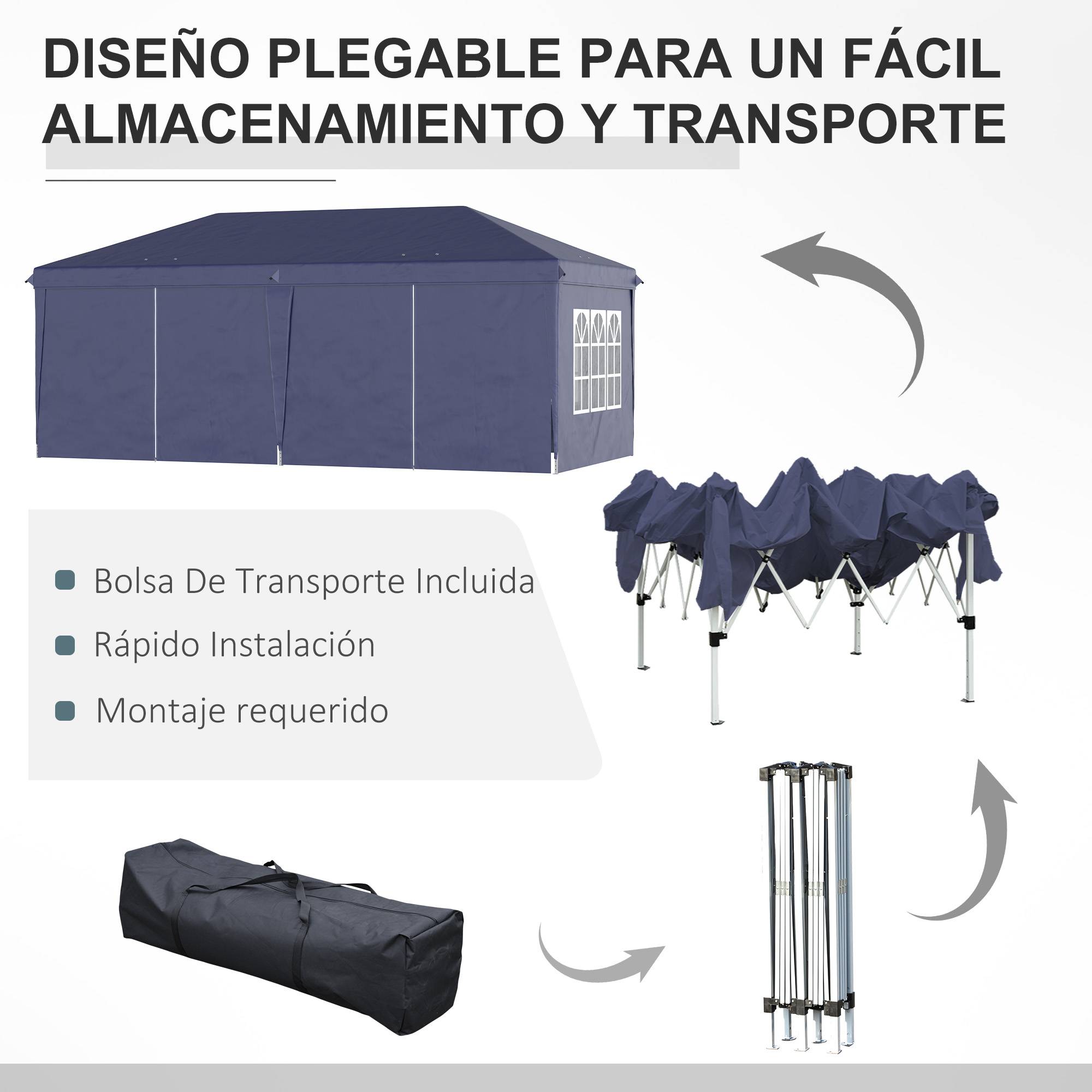 Tente pliante 6 x 3 x 2,7 m avec 4 panneaux, 4 fenêtres, 2 portes, 1 sac anti-UV et 12 trous de drainage - Bleue - Image 7