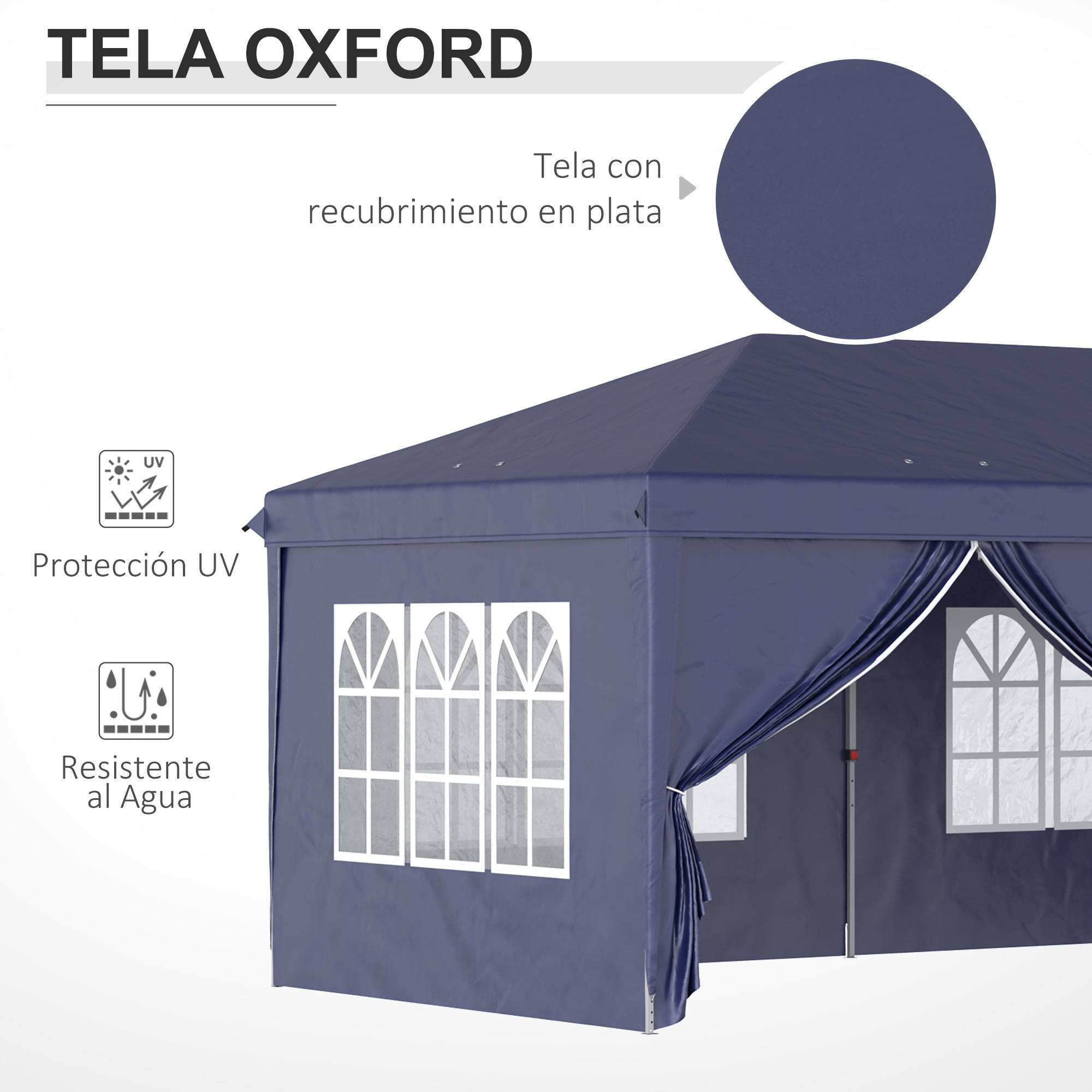 Tente pliante 6 x 3 x 2,7 m avec 4 panneaux, 4 fenêtres, 2 portes, 1 sac anti-UV et 12 trous de drainage - Bleue - Image 8