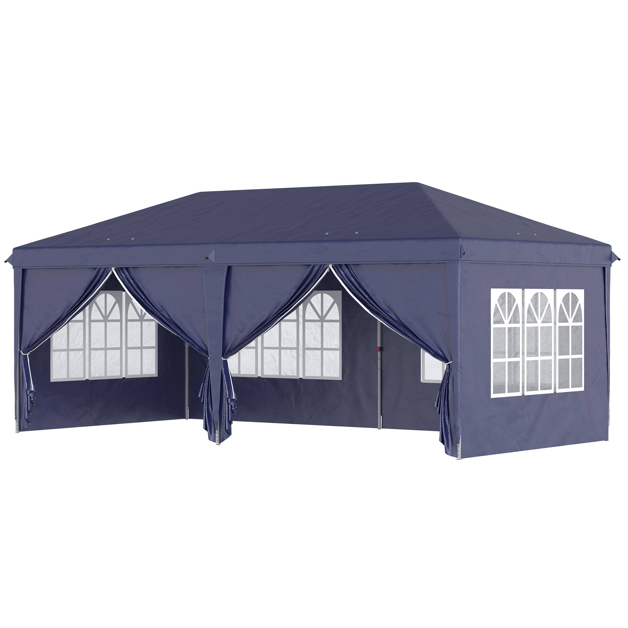 Tente pliante 6 x 3 x 2,7 m avec 4 panneaux, 4 fenêtres, 2 portes, 1 sac anti-UV et 12 trous de drainage - Bleue - Image 2
