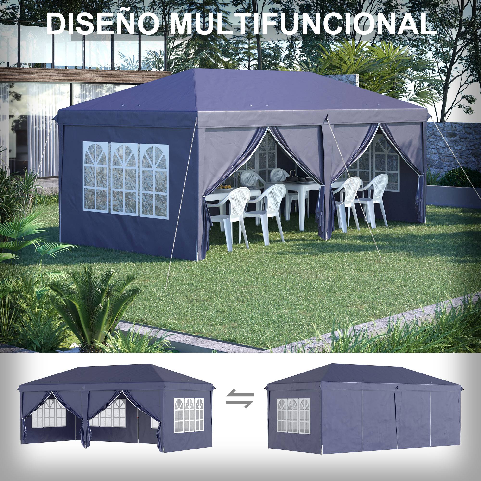 Tente pliante 6 x 3 x 2,7 m avec 4 panneaux, 4 fenêtres, 2 portes, 1 sac anti-UV et 12 trous de drainage - Bleue - Image 6