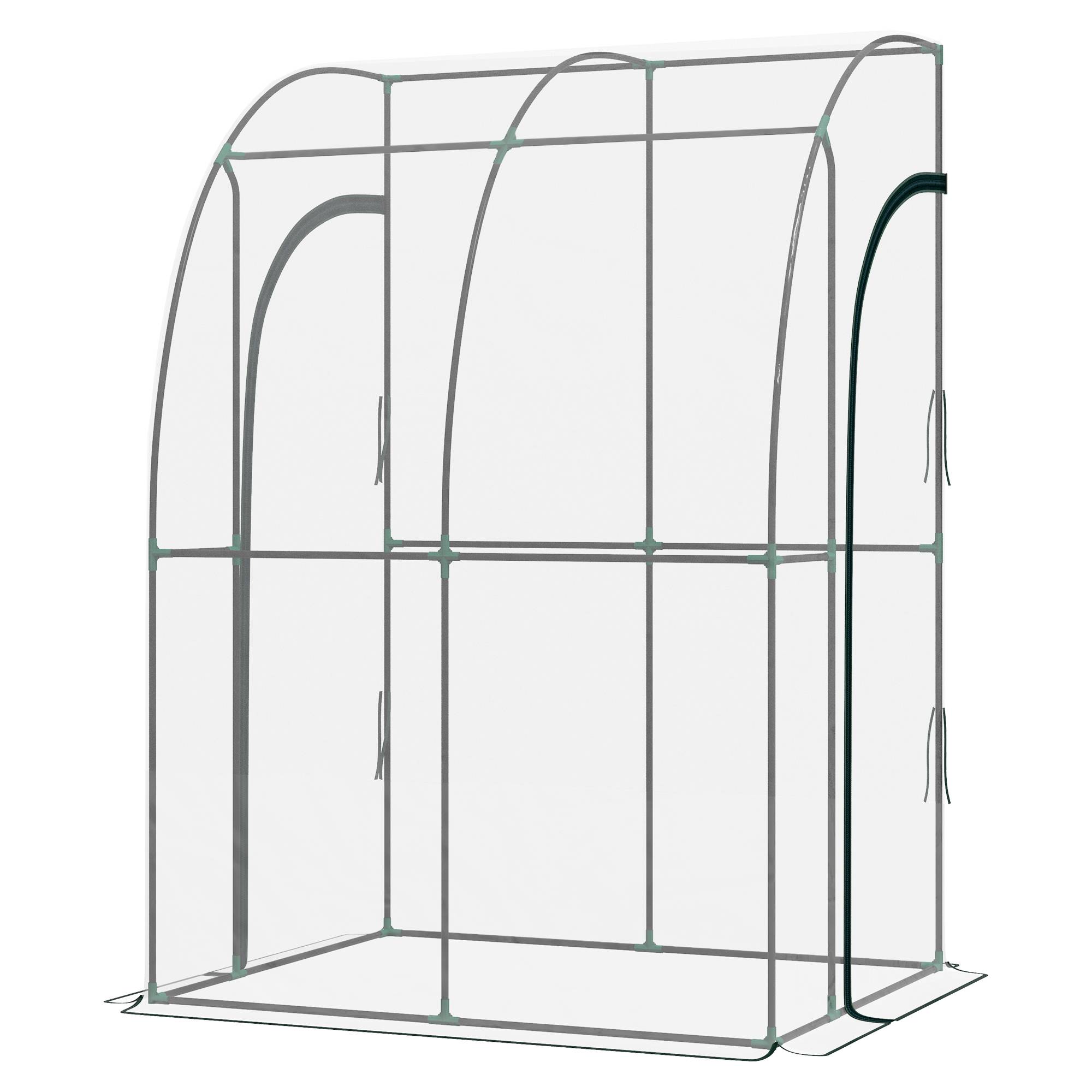 Sans Marque - Serre de Jardin adossée serre adossée 2 portes zippées enroulables acier PVC transparent - Image 2