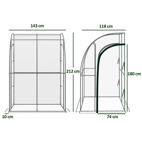 Sans Marque - Serre de Jardin adossée serre adossée 2 portes zippées enroulables acier PVC transparent - Image 5