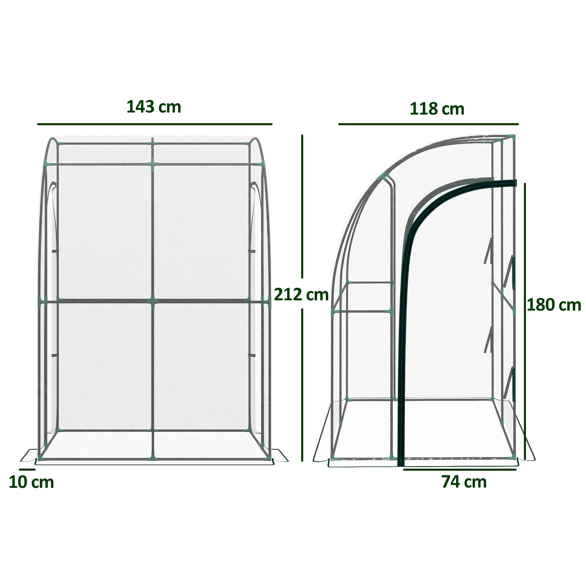 Sans Marque - Serre de Jardin adossée serre adossée 2 portes zippées enroulables acier PVC transparent - Image 5
