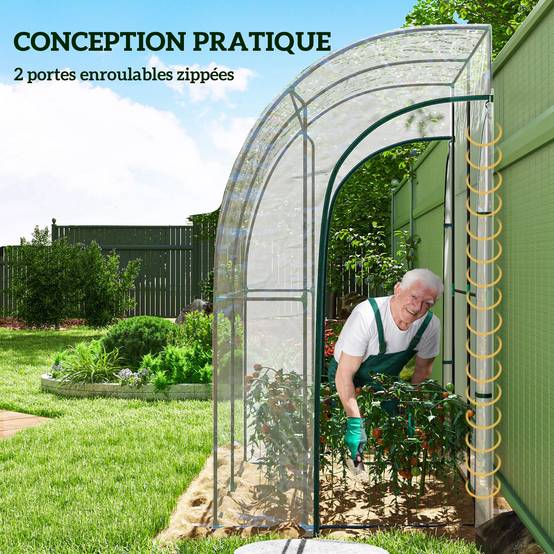 Sans Marque - Serre de Jardin adossée serre adossée 2 portes zippées enroulables acier PVC transparent - Image 8