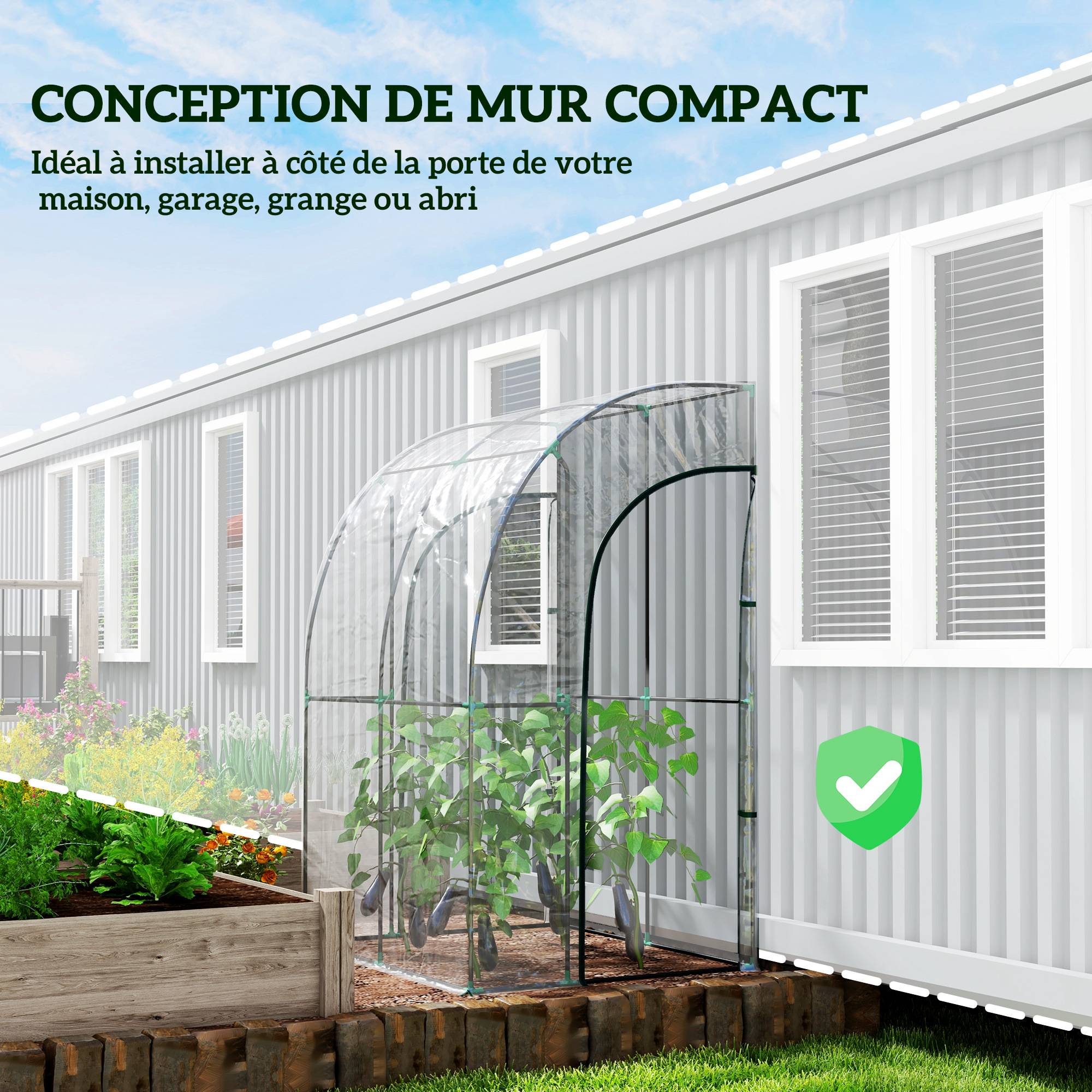 Sans Marque - Serre de Jardin adossée serre adossée 2 portes zippées enroulables acier PVC transparent - Image 7