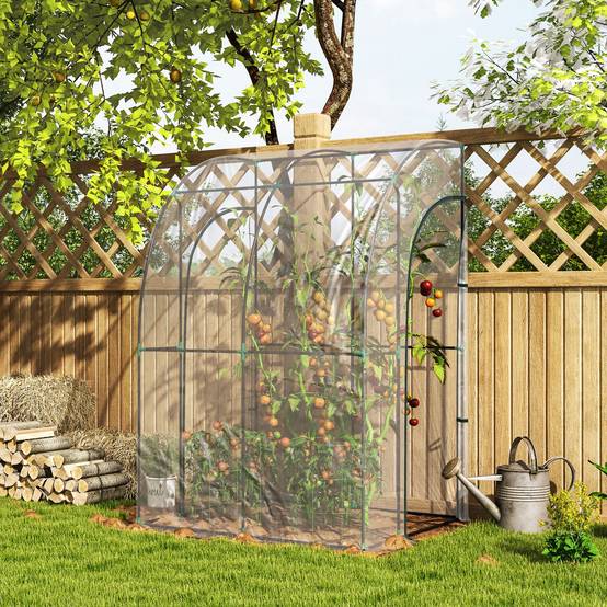 Sans Marque - Serre de Jardin adossée serre adossée 2 portes zippées enroulables acier PVC transparent - Image 3