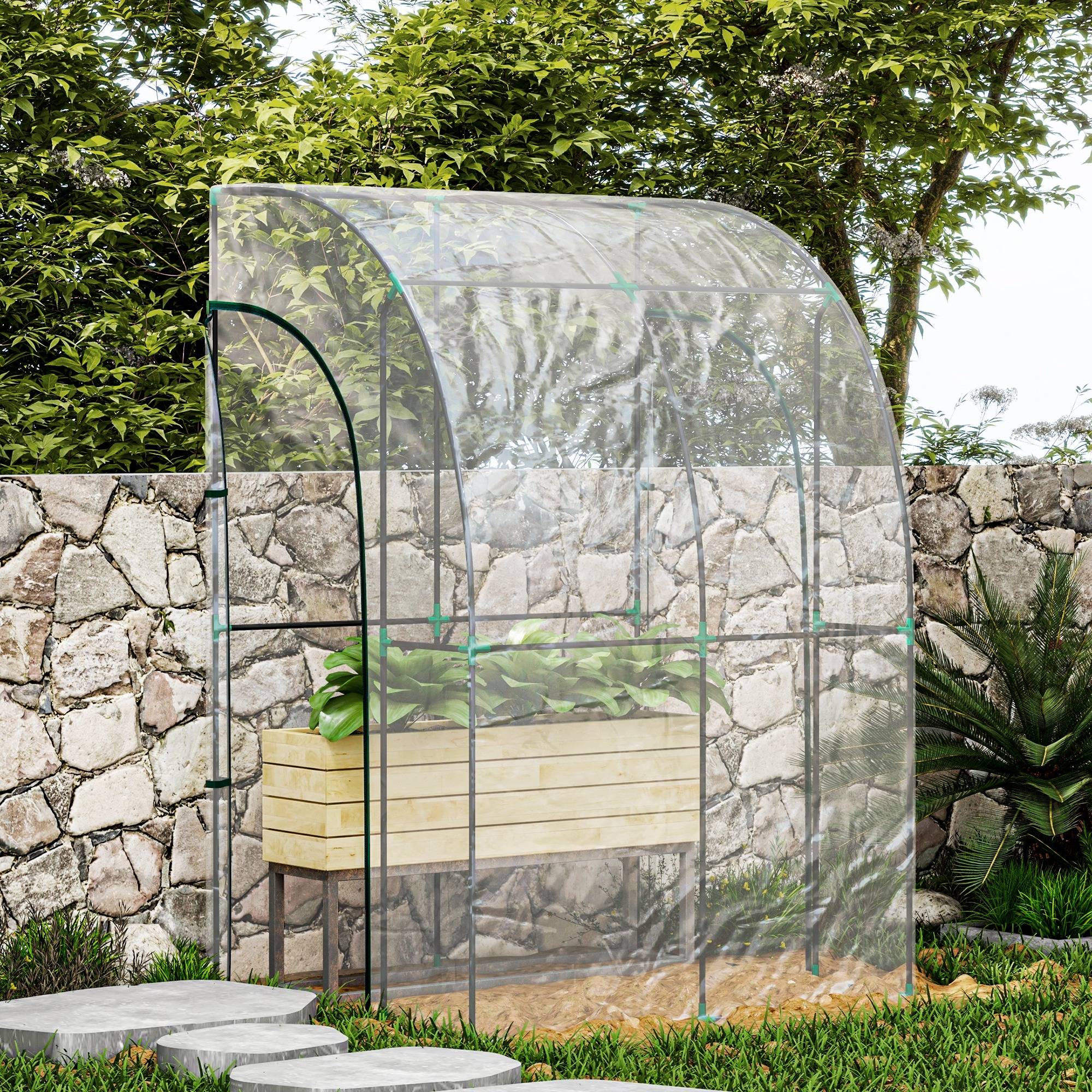 Sans Marque - Serre de Jardin adossée serre adossée 2 portes zippées enroulables acier PVC transparent - Image 10