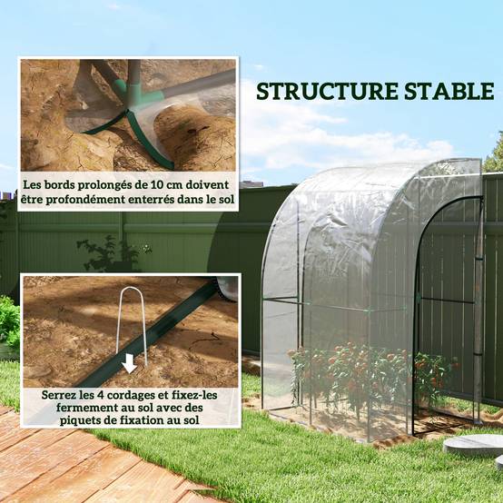 Sans Marque - Serre de Jardin adossée serre adossée 2 portes zippées enroulables acier PVC transparent - Image 9