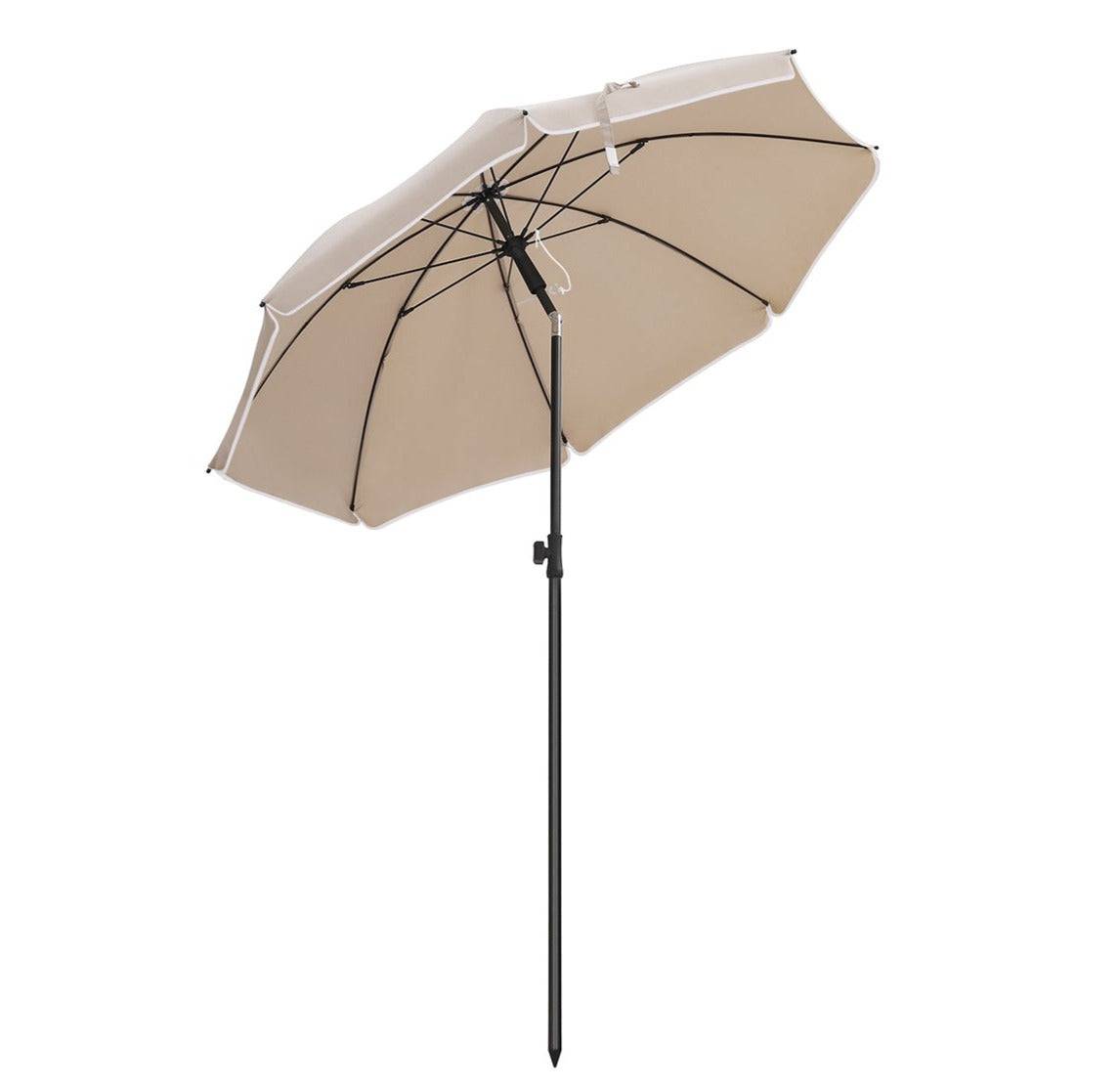 Helloshop26 - Parasol de jardin diamètre 1,6 m ombrelle protection UPF 50+ inclinable portable résistant au vent baleines en fibre de verre avec sac taupe - Image 2
