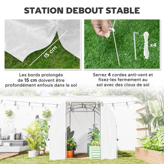 Outsunny - Serre de jardin tunnel 6m² avec 6 fenêtres et porte enroulable toile PE structure acier galvanisé blanc - Outsunny - Image 5