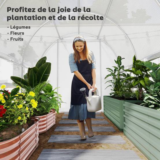 Outsunny - Serre de jardin tunnel 6m² avec 6 fenêtres et porte enroulable toile PE structure acier galvanisé blanc - Outsunny - Image 6