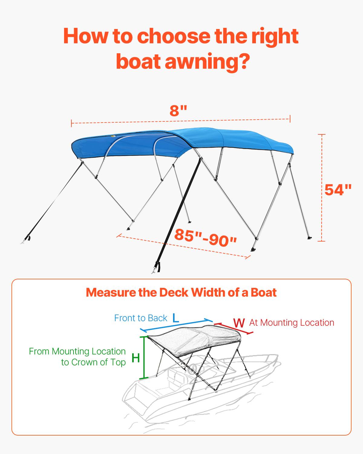 Vevor - VEVOR Bimini bateau 4 arceaux, 243x137x216-228 cm, alu, polyester 600D, bleu. - Image 5