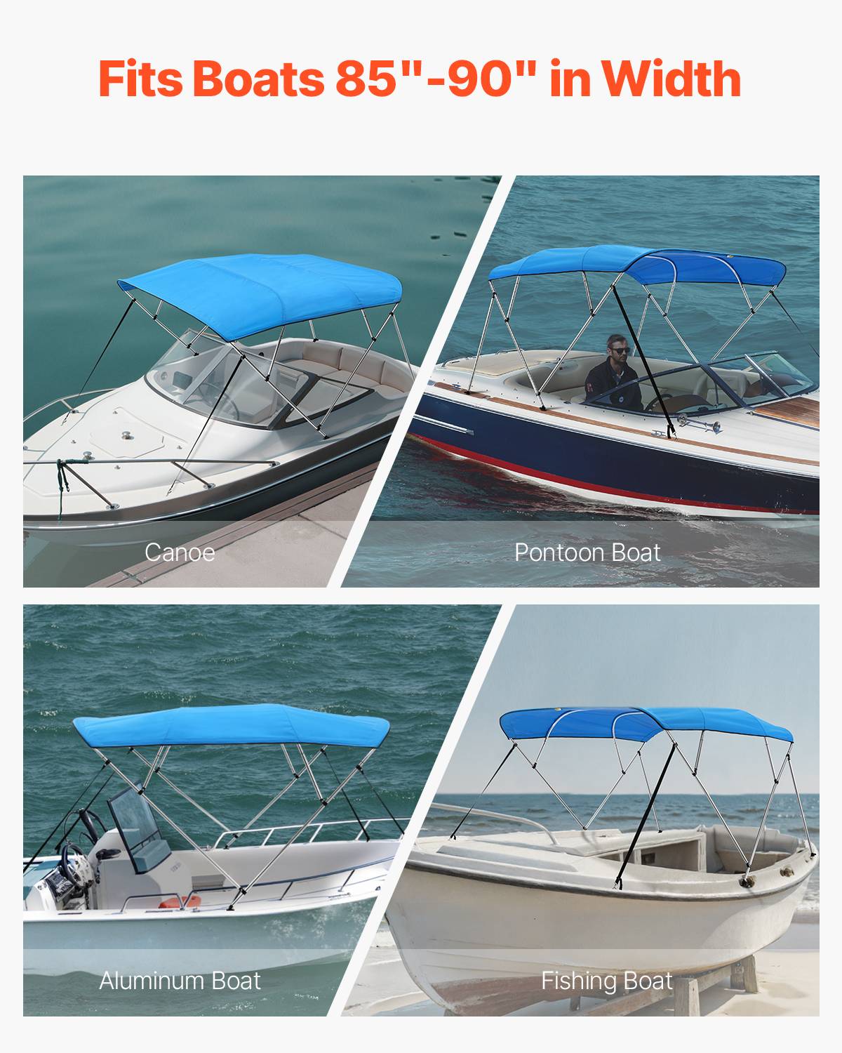 Vevor - VEVOR Bimini bateau 4 arceaux, 243x137x216-228 cm, alu, polyester 600D, bleu. - Image 6