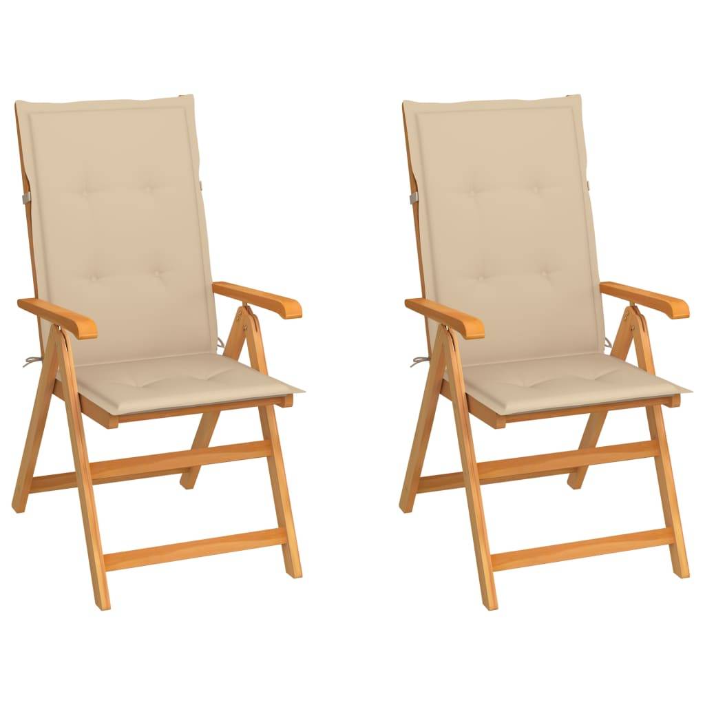 Chaises de jardin en teck massif avec coussins beige 57 x 71.5 x 100 cm - PANGIVO - Image 1