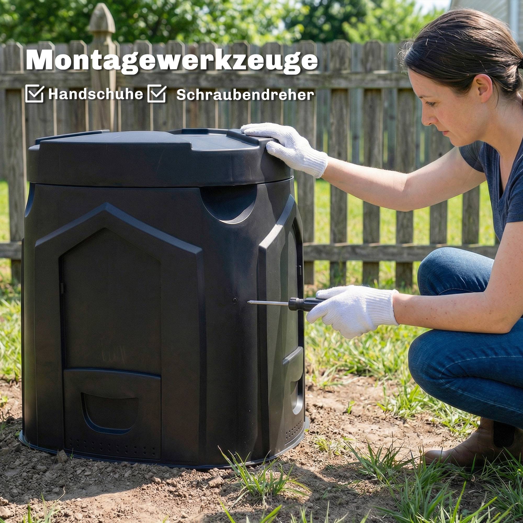 ComfortXL - Composteur de jardin 240 L polypropylène noir forme triangulaire 3 portes pour déchets verts et cuisine - Image 9