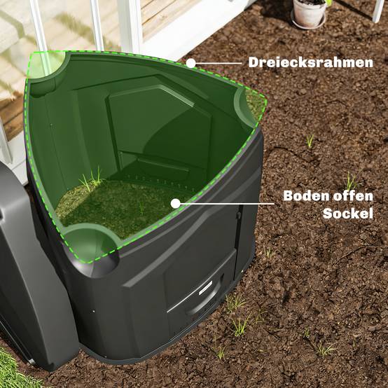 ComfortXL - Composteur de jardin 240 L polypropylène noir forme triangulaire 3 portes pour déchets verts et cuisine - Image 5