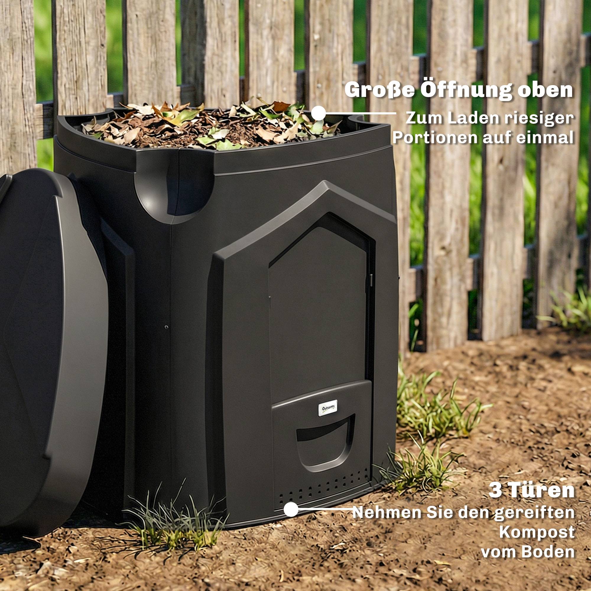 ComfortXL - Composteur de jardin 240 L polypropylène noir forme triangulaire 3 portes pour déchets verts et cuisine - Image 7