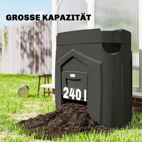 ComfortXL - Composteur de jardin 240 L polypropylène noir forme triangulaire 3 portes pour déchets verts et cuisine - Image 6
