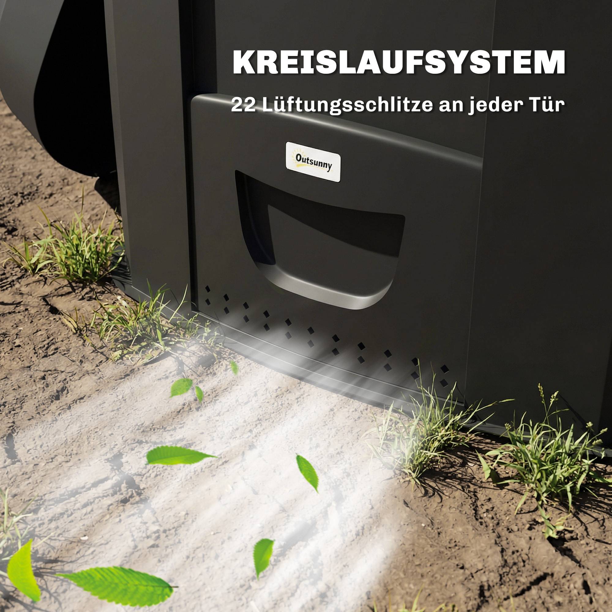 ComfortXL - Composteur de jardin 240 L polypropylène noir forme triangulaire 3 portes pour déchets verts et cuisine - Image 8
