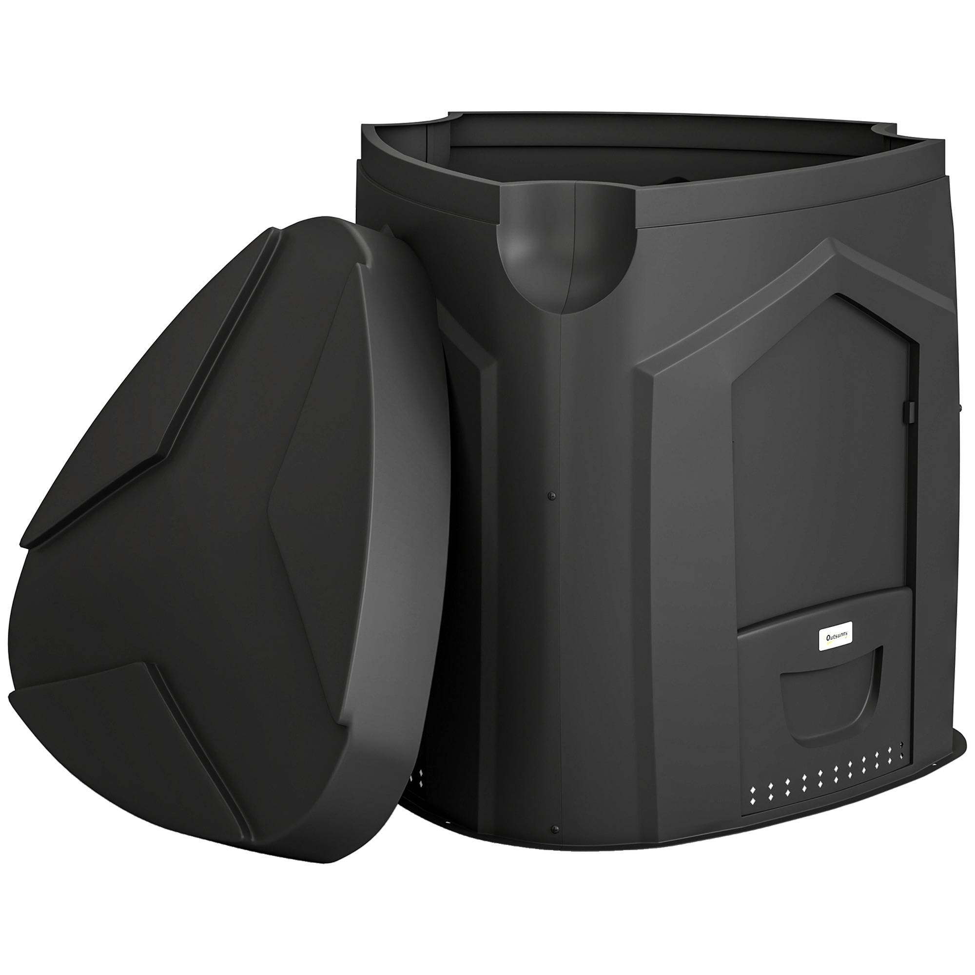 ComfortXL - Composteur de jardin 240 L polypropylène noir forme triangulaire 3 portes pour déchets verts et cuisine - Image 10