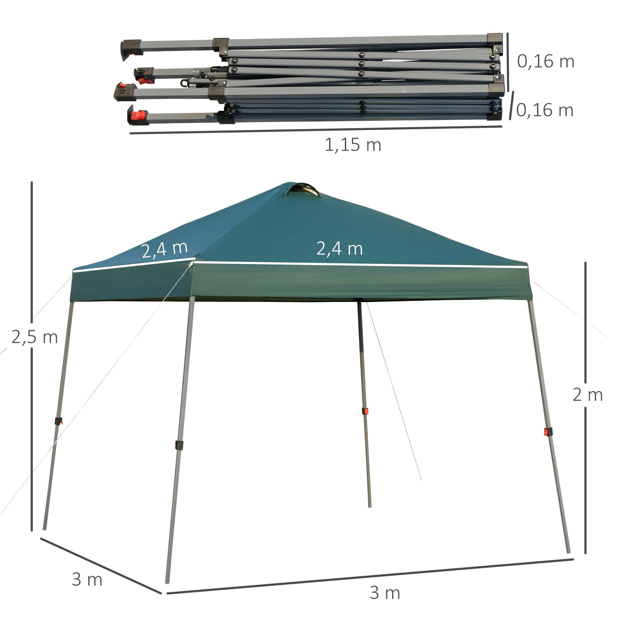 ComfortXL - Tonnelle pliante acier avec toit Oxford pour jardin fêtes camping 3 x 3 m verte - ComfortXL Outdoor Living - Image 5