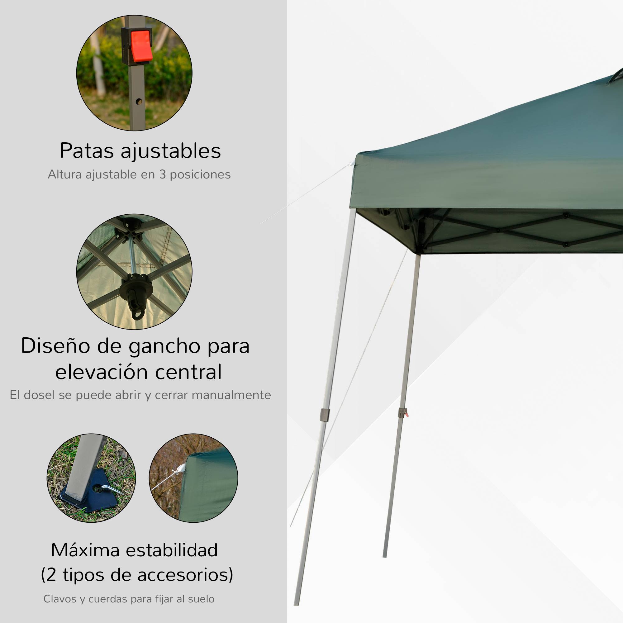 ComfortXL - Tonnelle pliante acier avec toit Oxford pour jardin fêtes camping 3 x 3 m verte - ComfortXL Outdoor Living - Image 7