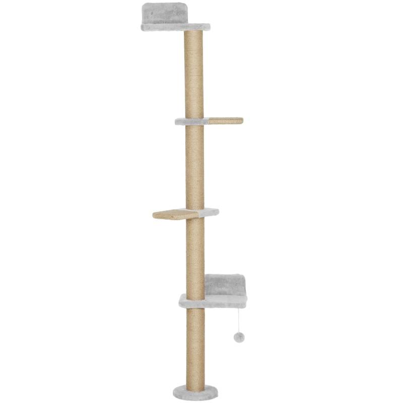 Arbre à chat mural 180cm avec 5 niveaux griffoirs en sisal et peluche Gris clair – ComfortXL Outdoor Living - Image 2