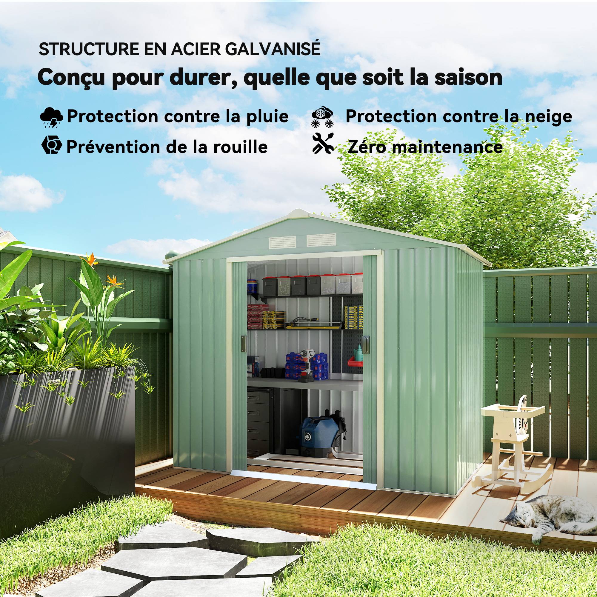Abri de Jardin 2,5 m² - Remise pour Outils avec Fondation - cabanon Porte verrouillable - tôle d'acier Vert clair - Image 6