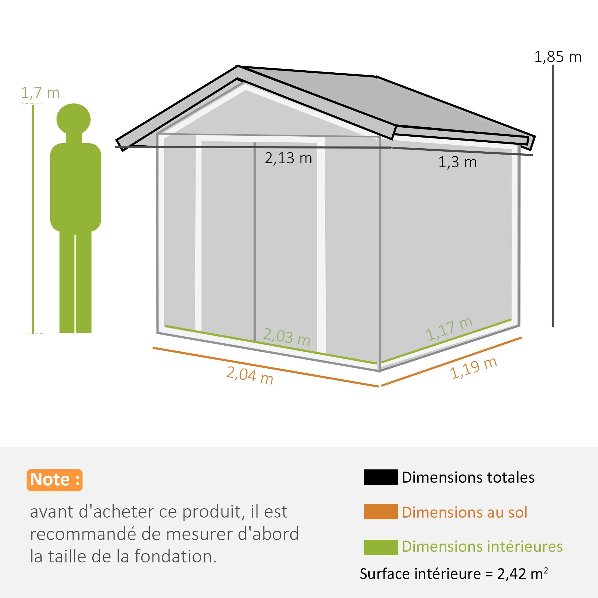 Abri de Jardin 2,5 m² - Remise pour Outils avec Fondation - cabanon Porte verrouillable - tôle d'acier Vert clair - Image 5