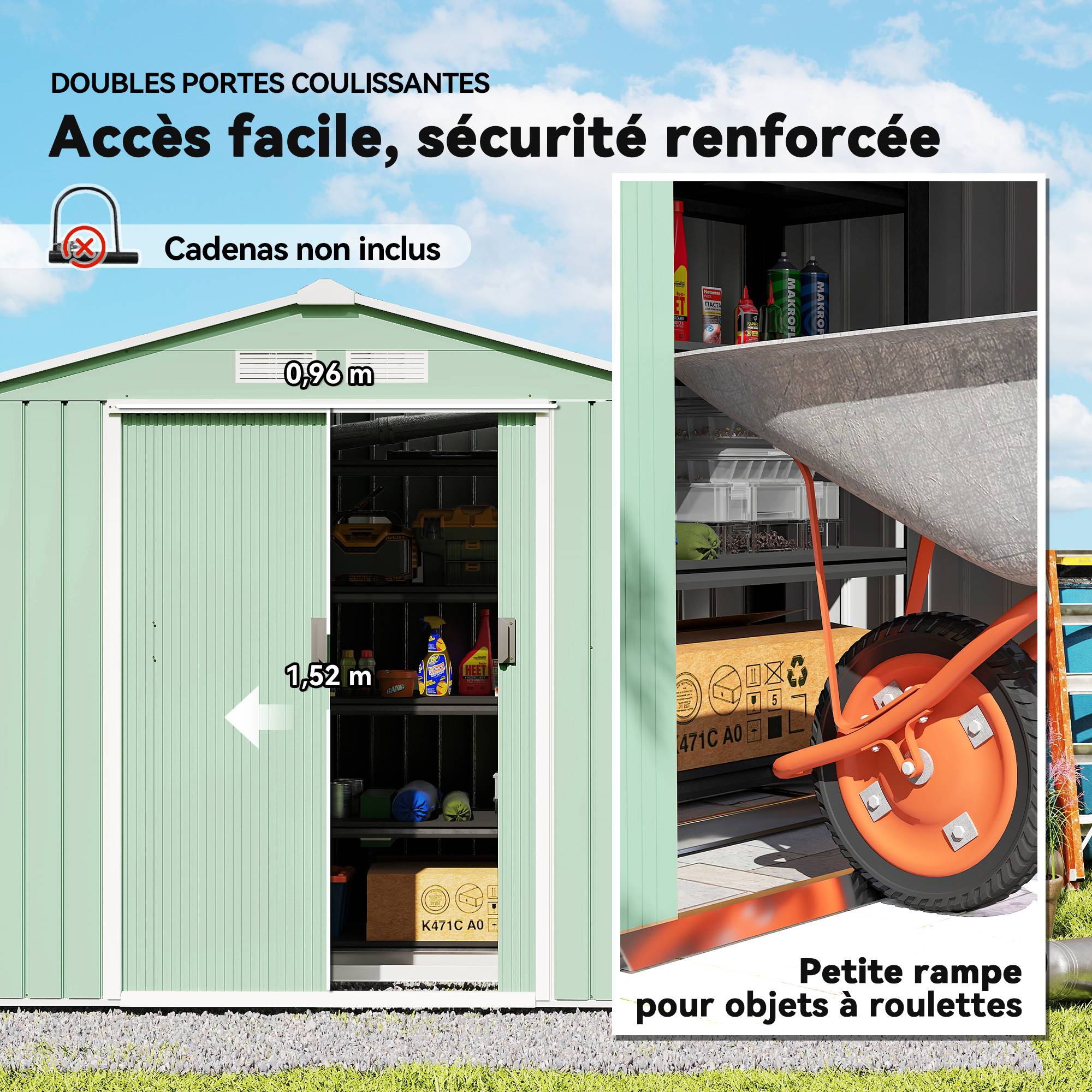Abri de Jardin 2,5 m² - Remise pour Outils avec Fondation - cabanon Porte verrouillable - tôle d'acier Vert clair - Image 7