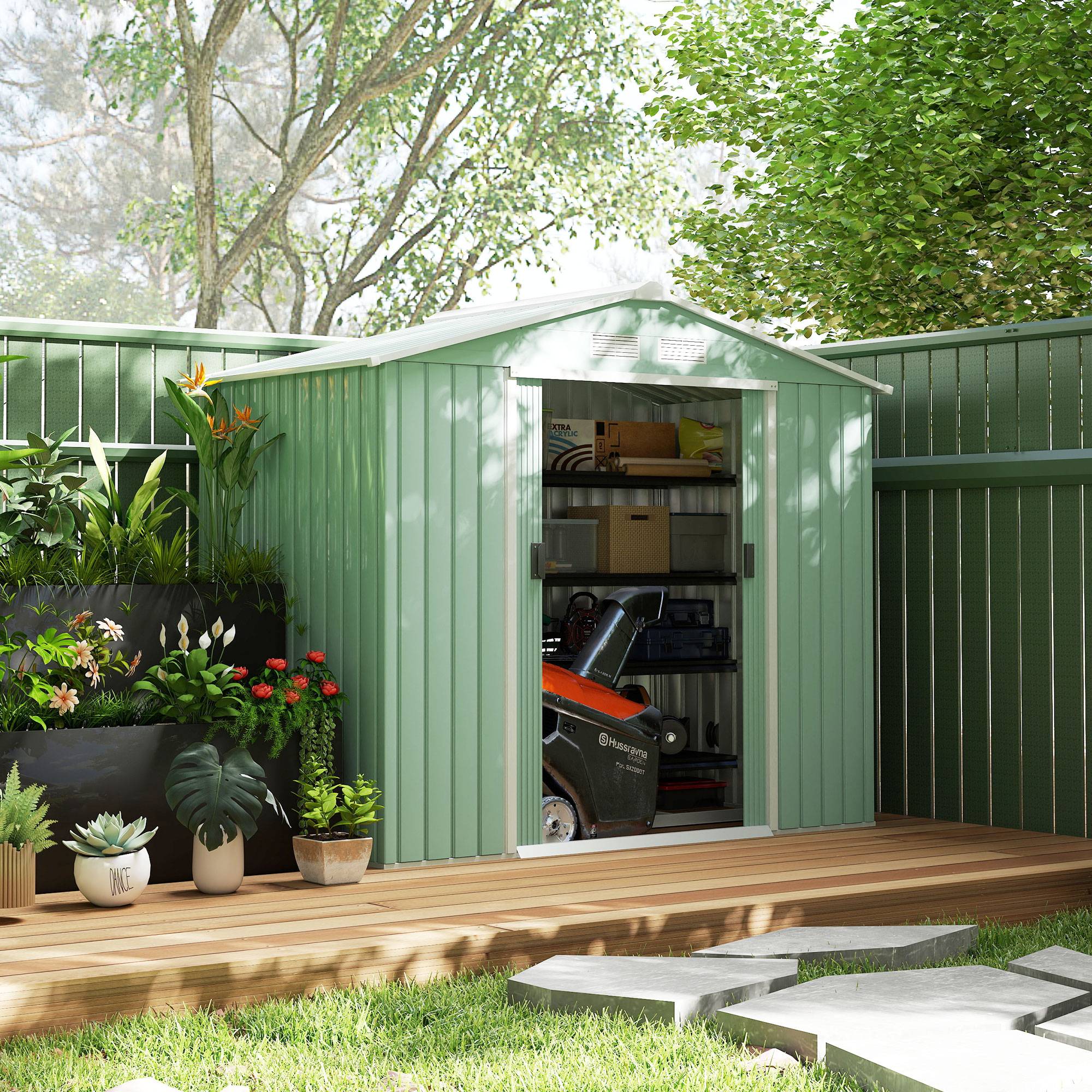 Abri de Jardin 2,5 m² - Remise pour Outils avec Fondation - cabanon Porte verrouillable - tôle d'acier Vert clair - Image 4