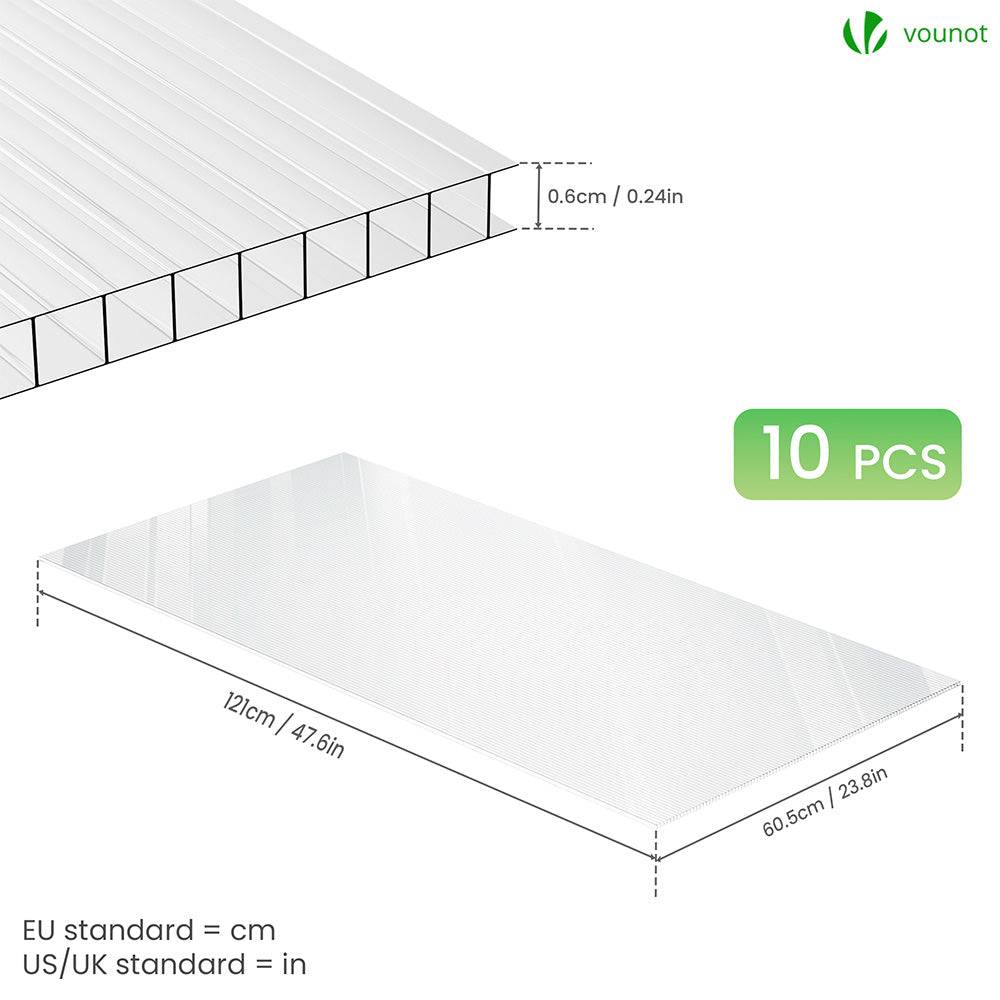 Lot de 10 plaques en polycarbonate alvéolaire 6 mm - 121 x 60,5 cm transparent - double paroi creuse - pour serre - VOUNOT® - Image 5