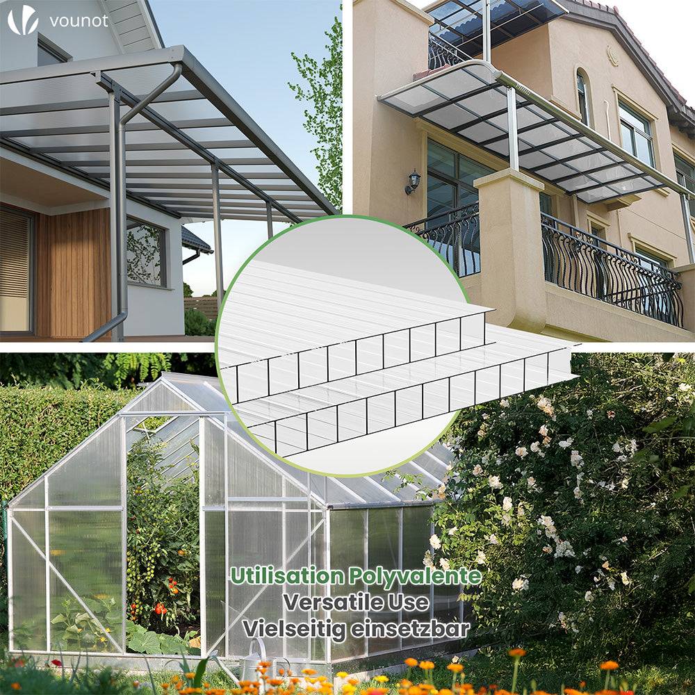 Lot de 10 plaques en polycarbonate alvéolaire 6 mm - 121 x 60,5 cm transparent - double paroi creuse - pour serre - VOUNOT® - Image 2