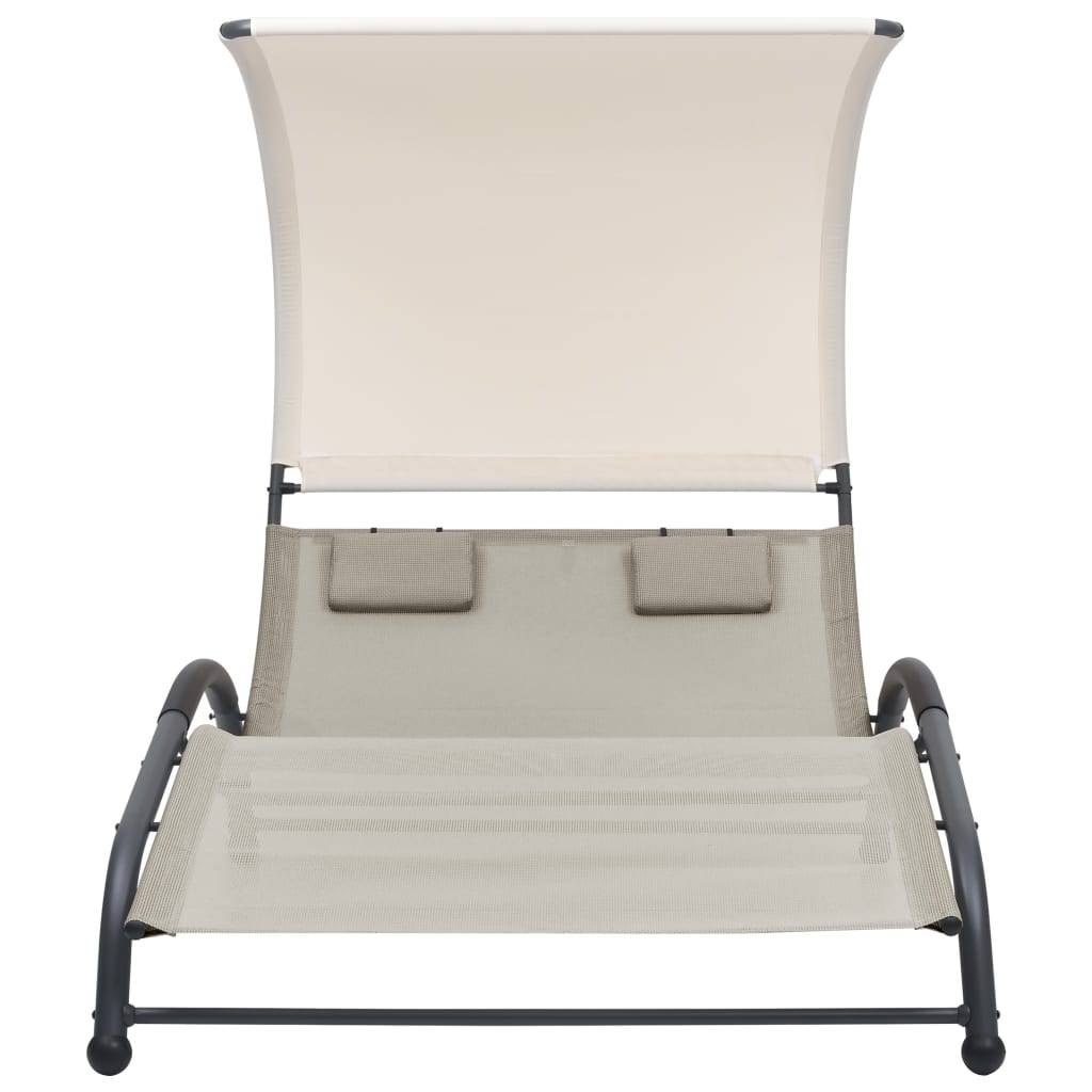Helloshop26 - Transat chaise longue bain de soleil lit de jardin terrasse meuble d'extérieur double avec auvent textilène crème - Image 2
