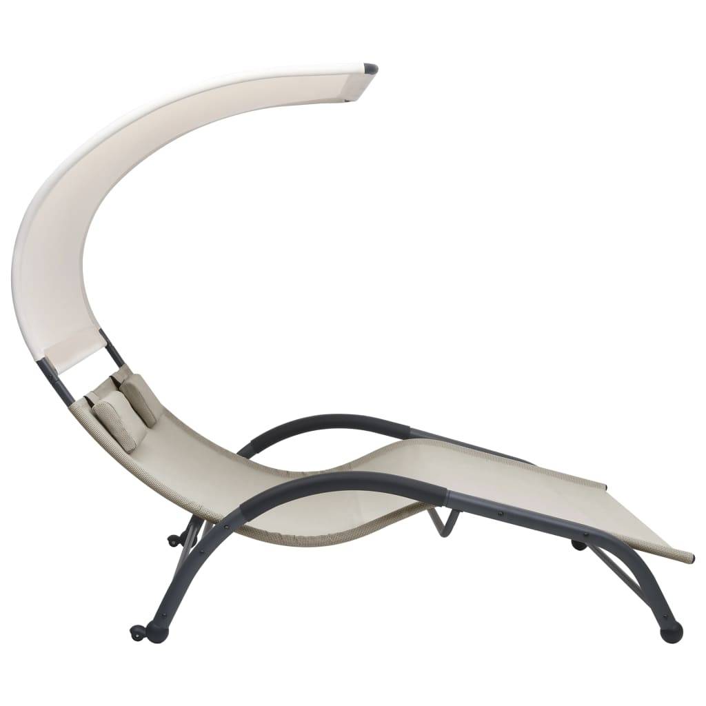 Helloshop26 - Transat chaise longue bain de soleil lit de jardin terrasse meuble d'extérieur double avec auvent textilène crème - Image 3