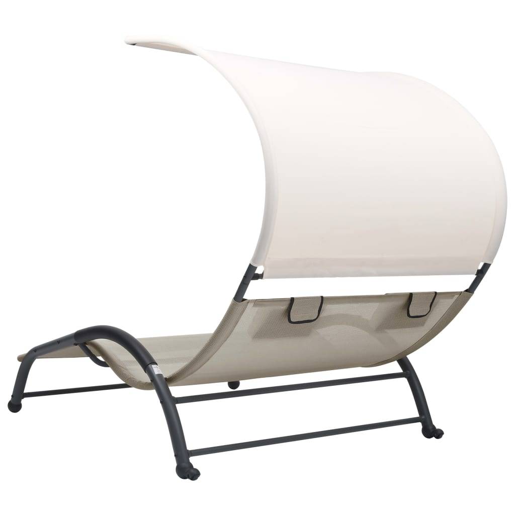 Helloshop26 - Transat chaise longue bain de soleil lit de jardin terrasse meuble d'extérieur double avec auvent textilène crème - Image 4