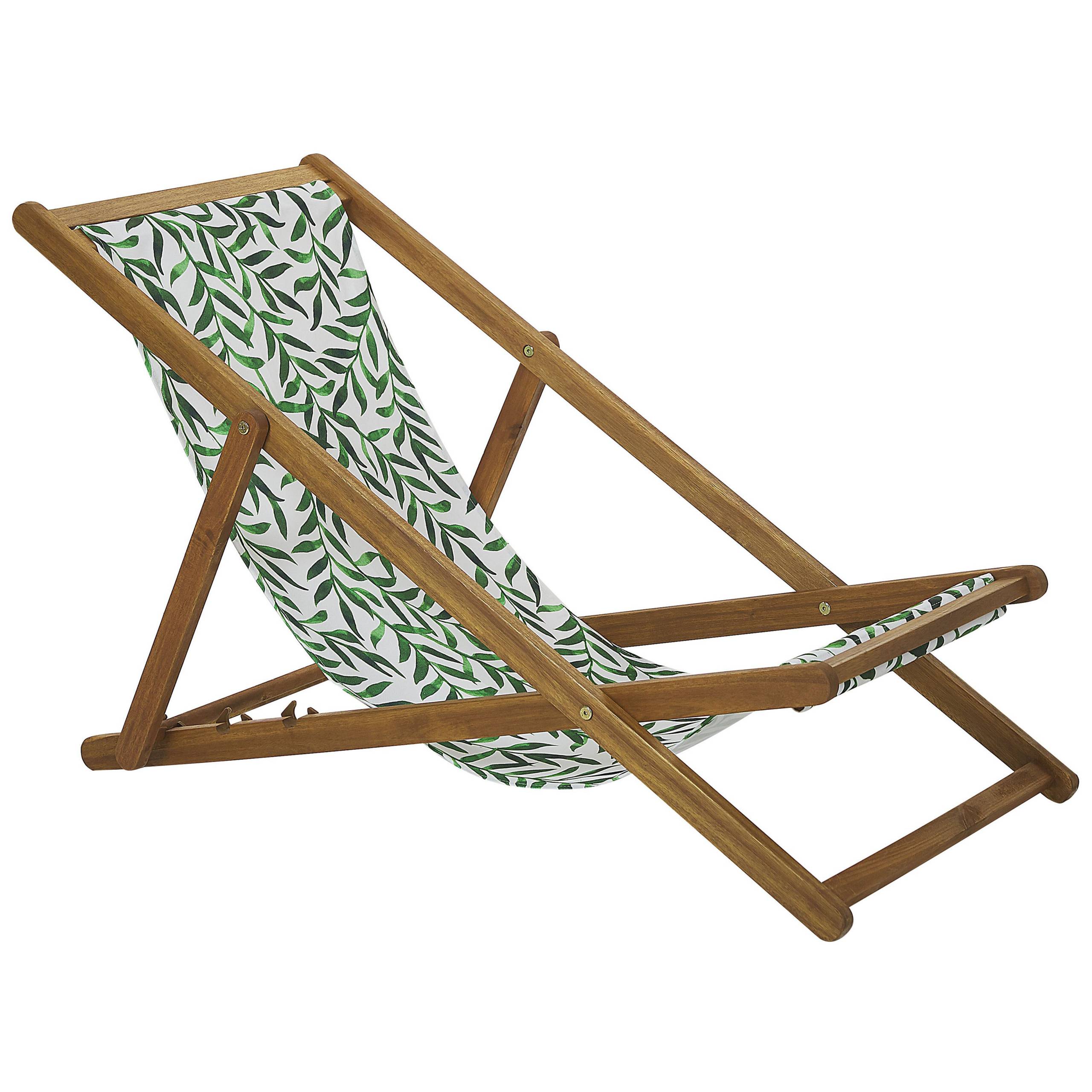 Beliani - 2 Transats Chaises Chiliennes Pliantes et Réglables en Bois d'Acacia Clair et Tissu Vert avec Toiles de Remplacement - Image 4