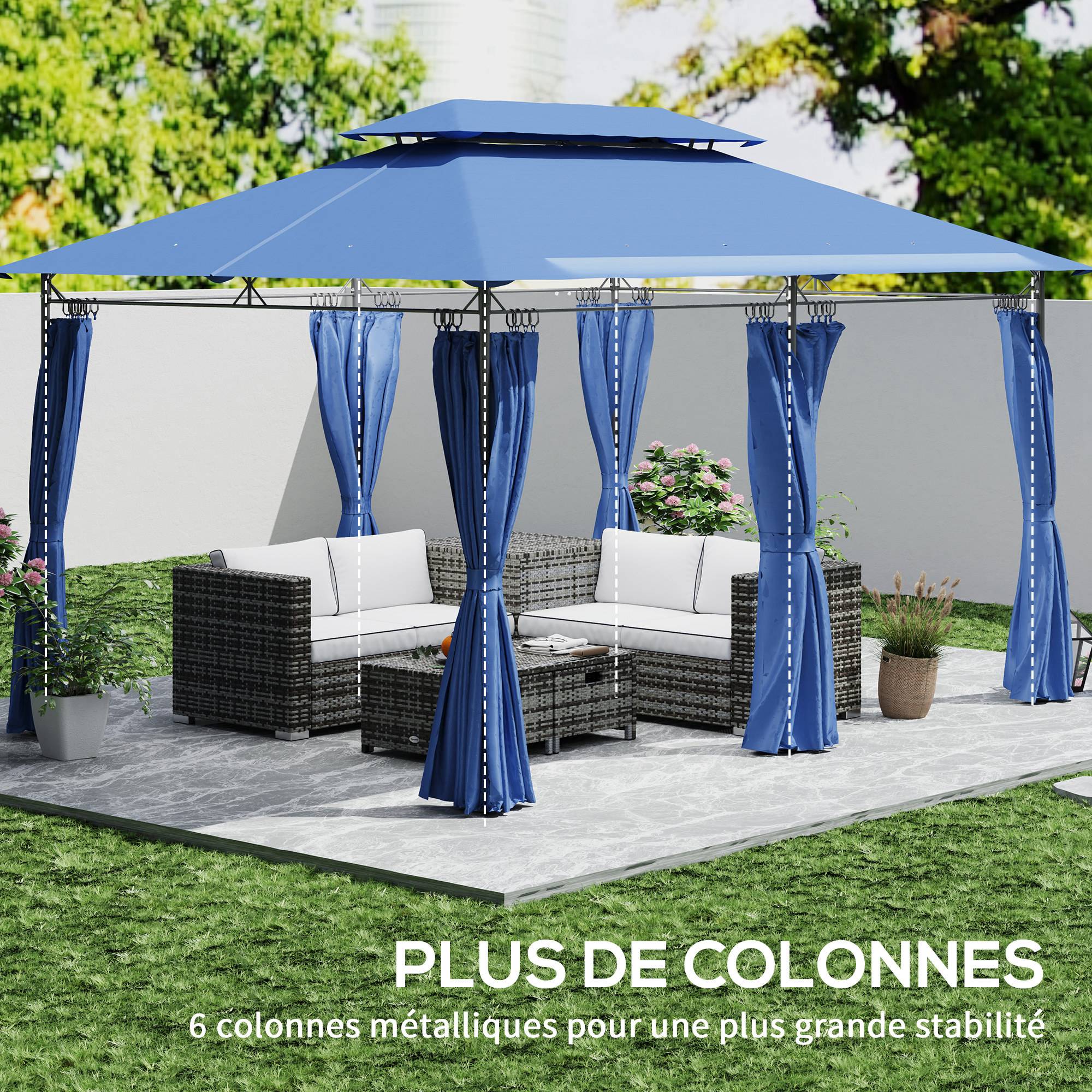 Outsunny - Tonnelle de jardin 3x4m avec 6 rideaux amovibles double toit pour patio terrasse festival bleu foncé - Outsunny - Image 5