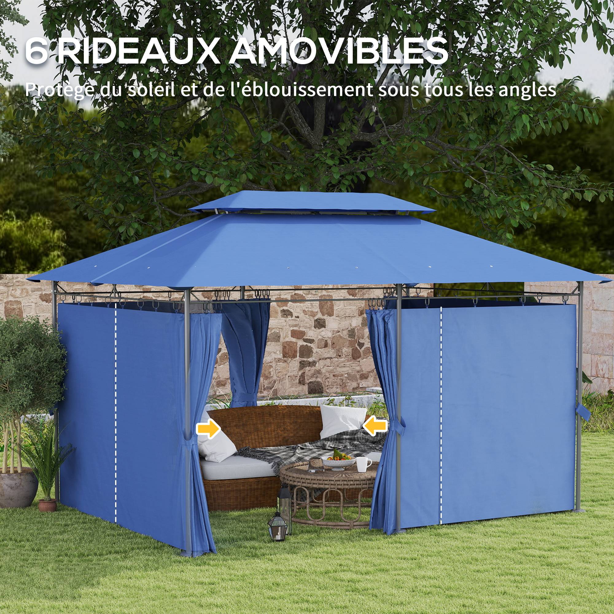 Outsunny - Tonnelle de jardin 3x4m avec 6 rideaux amovibles double toit pour patio terrasse festival bleu foncé - Outsunny - Image 6