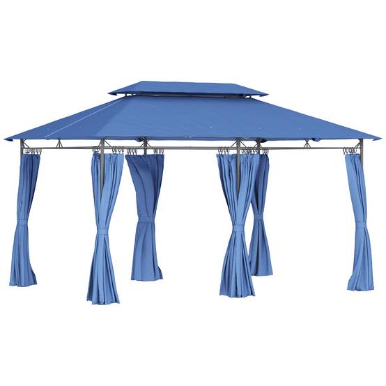 Outsunny - Tonnelle de jardin 3x4m avec 6 rideaux amovibles double toit pour patio terrasse festival bleu foncé - Outsunny - Image 1