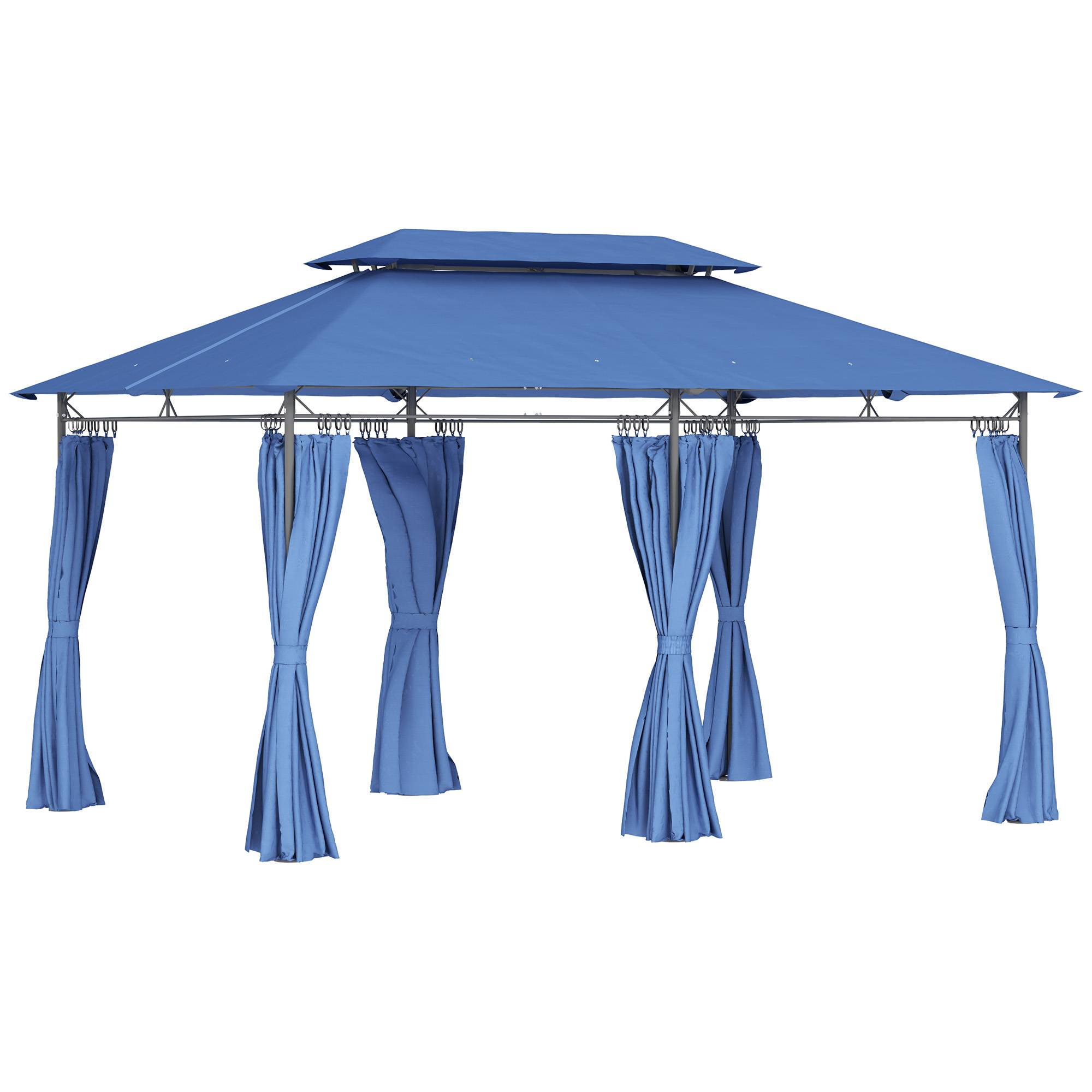 Outsunny - Tonnelle de jardin 3x4m avec 6 rideaux amovibles double toit pour patio terrasse festival bleu foncé - Outsunny - Image 1