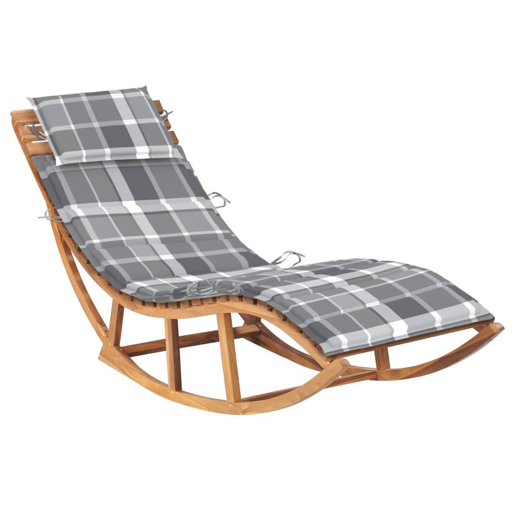 Helloshop26 - Transat chaise longue bain de soleil lit de jardin terrasse meuble d'extérieur à bascule avec coussin bois de teck solide - Image 1