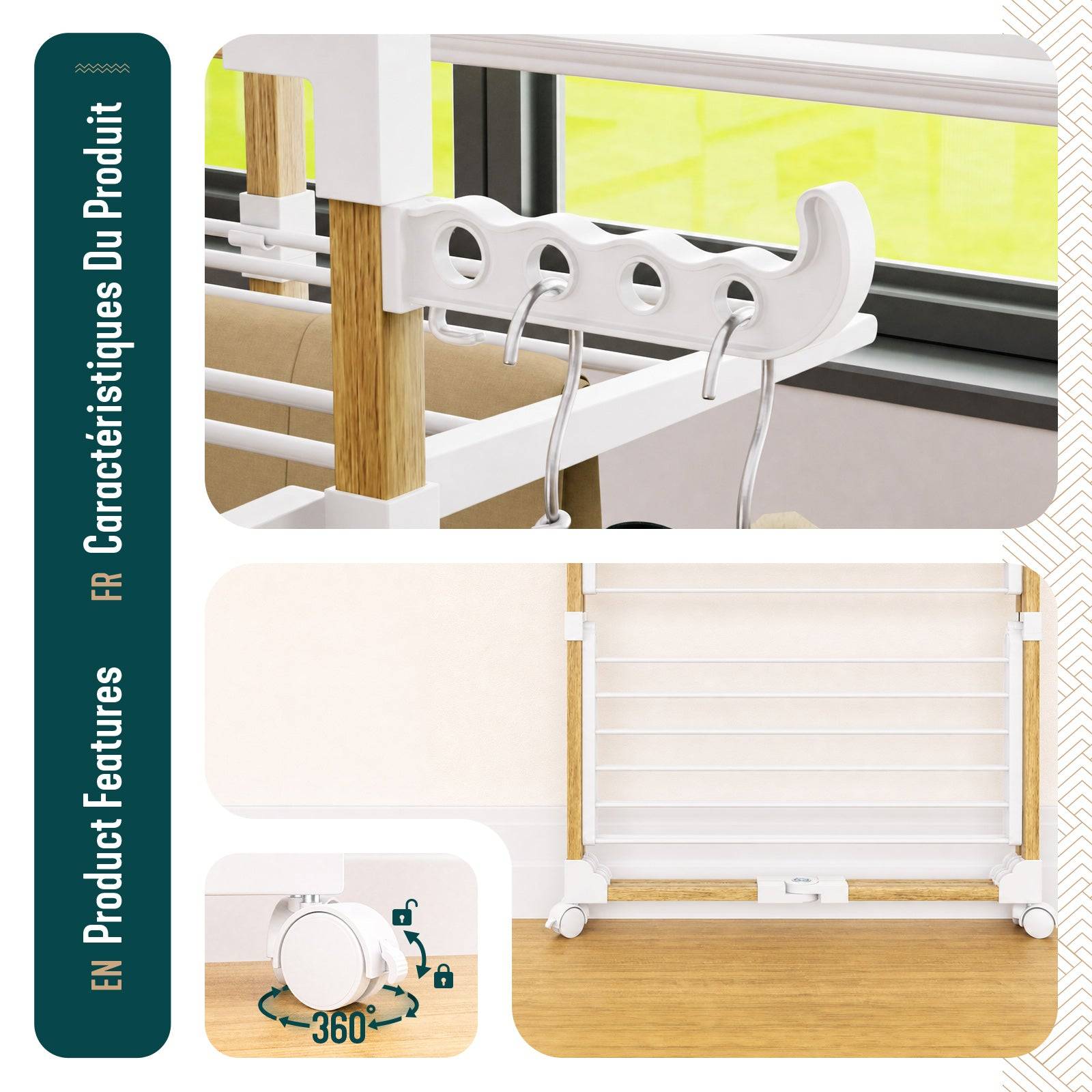 Vounot - Séchoir à linge tour pliable 99x69x135,5cm, Étendoir 3 niveaux grande capacité avec roulettes, 25m d’étendage, Blanc, VOUNOT® - Image 5
