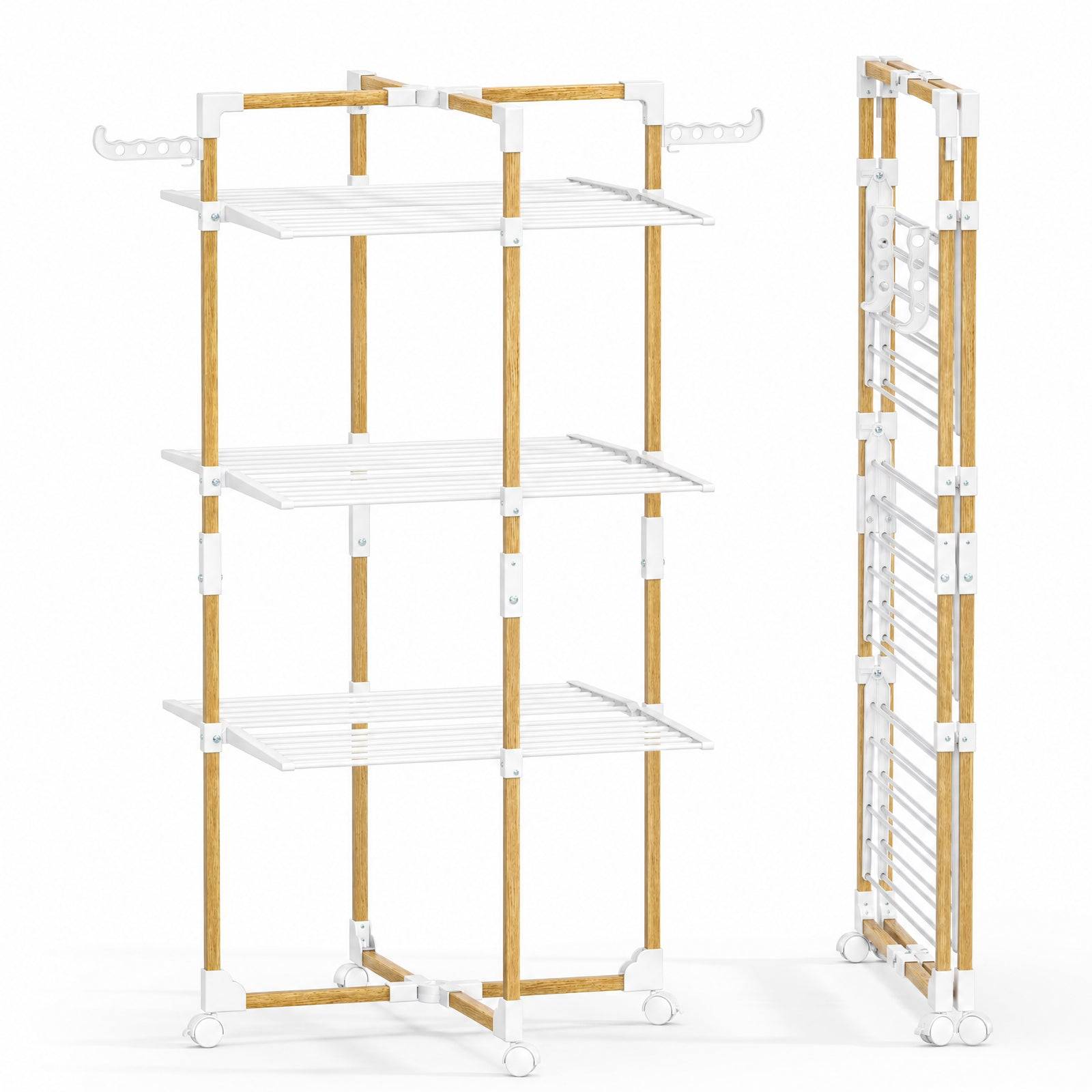 Vounot - Séchoir à linge tour pliable 99x69x135,5cm, Étendoir 3 niveaux grande capacité avec roulettes, 25m d’étendage, Blanc, VOUNOT® - Image 1