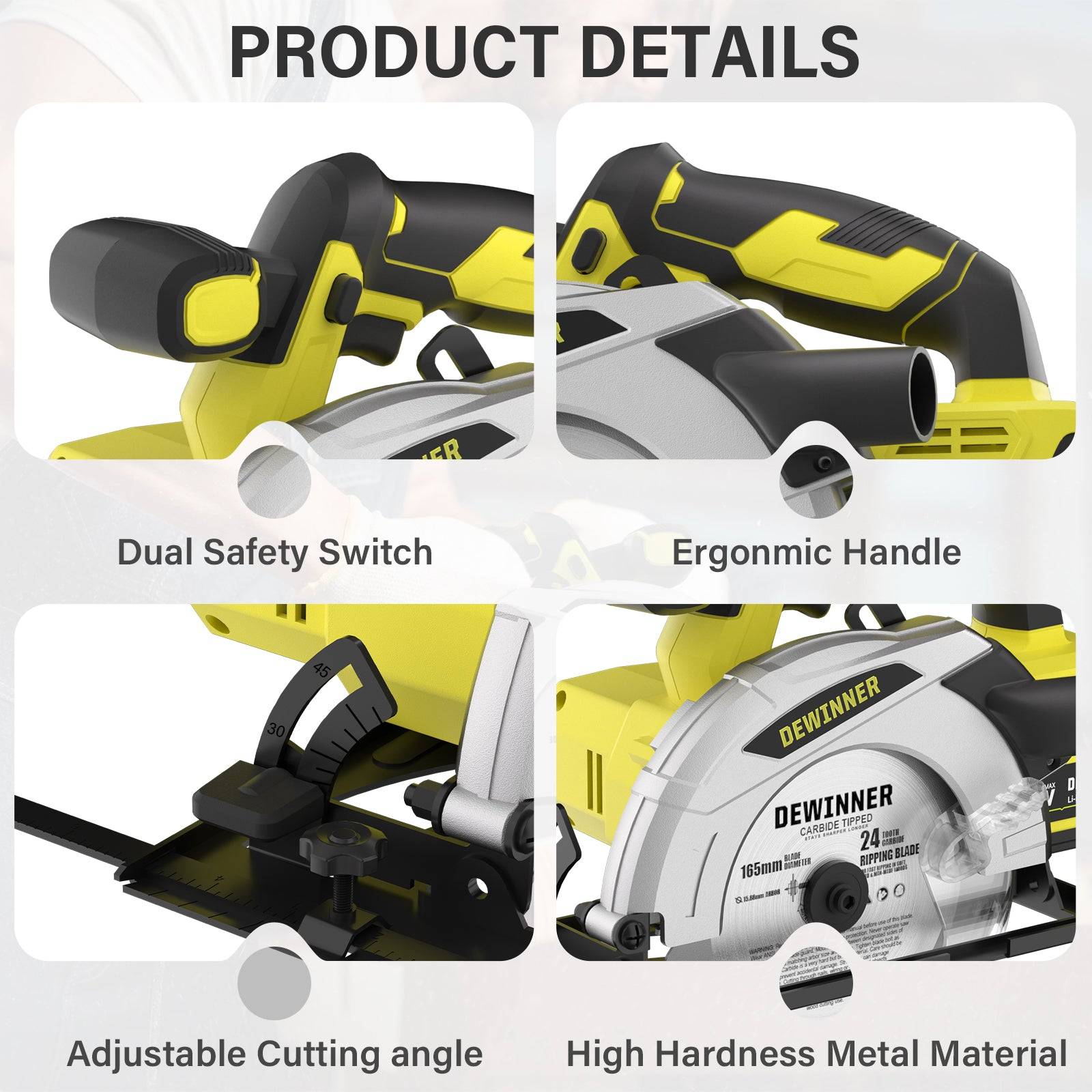 Scie Circulaire Sans Fil,Scie Circulaire Pour le Bois 4000RPM,2 * 4,0Ah Batterie,Profondeur de Coupe Max: 54mm-38mm,3 Lame +Sac en Toile - Image 4