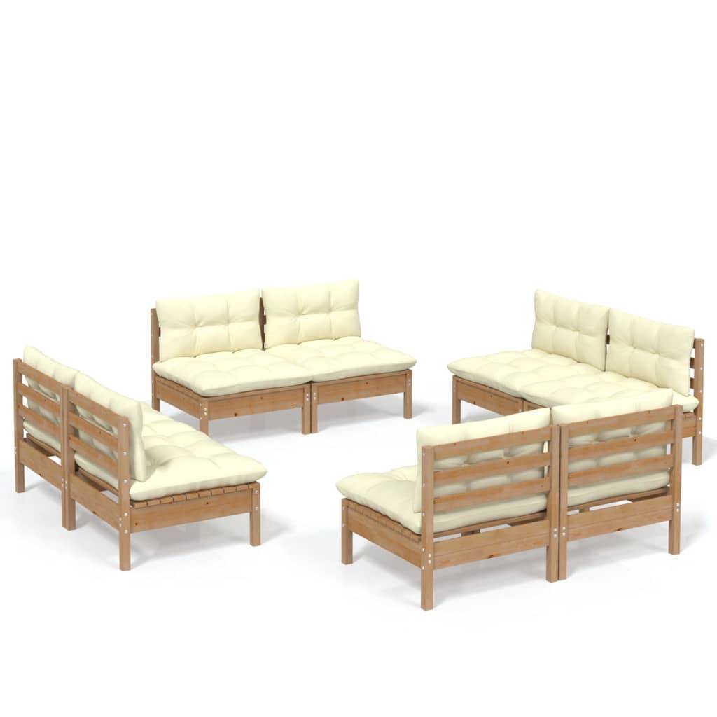 Helloshop26 - Salon de jardin meuble d'extérieur ensemble de mobilier 8 pièces avec coussins crème bois de pin - Image 1